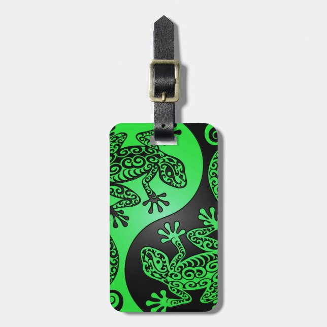 Green and Black Yin Yang Geckos Luggage Tag (Front Vertical)