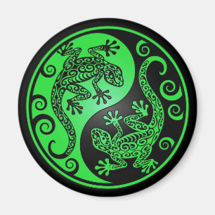 Green and Black Yin Yang Geckos Magnet
