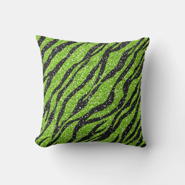 Green and Black Zebra Print Throw Pillow (Front)