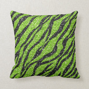 Green and Black Zebra Print Throw Pillow