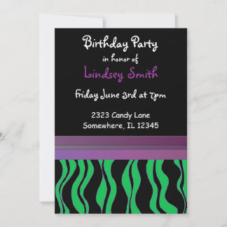Green and Black Zebra Stripe Birthday Invitation