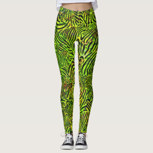 Green and Black Zibra Stripes Leggings