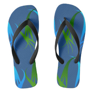 Green and blue abstract shapes flip flops