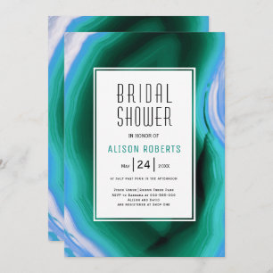 Green and blue agate slice and frame bridal shower invitation
