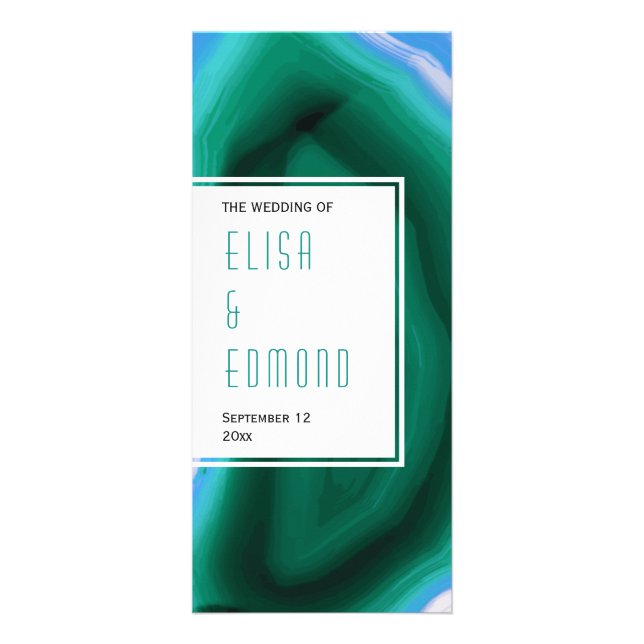 Green and blue agate slice modern wedding program (Front)