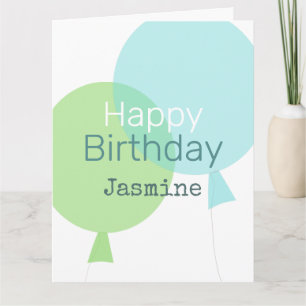 Green And Blue Balloons Happy Birthday Personalize Card