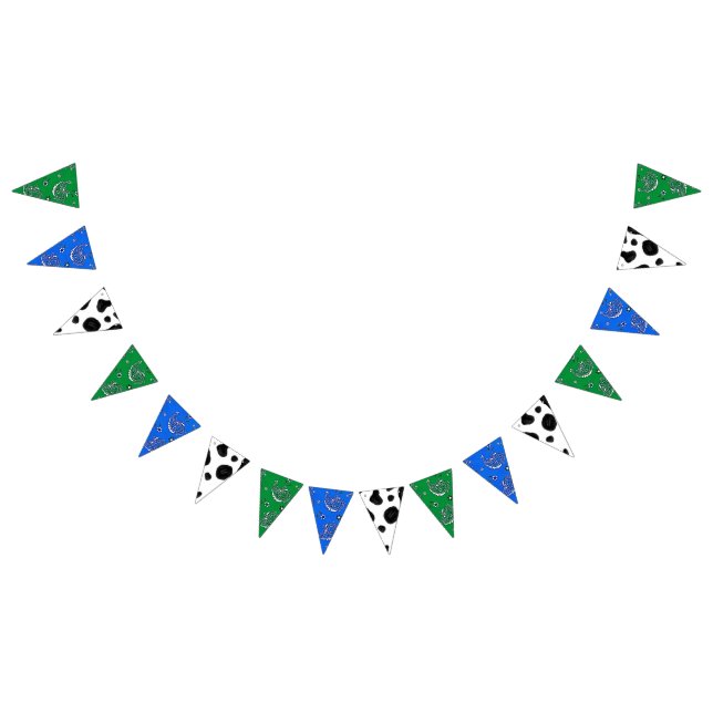 Green and Blue Bandanna Cow Pattern Birthday Bunting Flags (All)