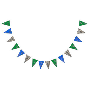 Green and Blue Bandanna Wood Pattern Birthday Bunting Flags