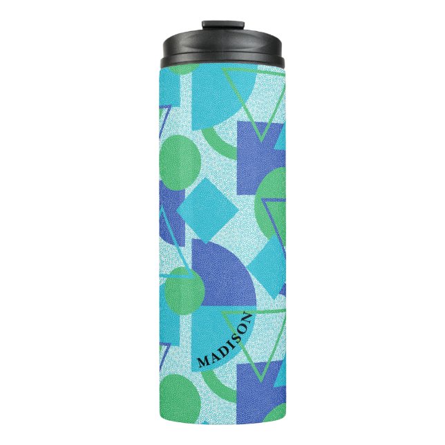 Green and Blue Bauhaus Style  Thermal Tumbler (Front)
