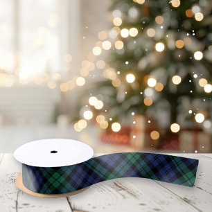 Green and Blue Black Watch Tartan Plaid Holiday Satin Ribbon