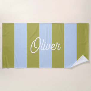 Green and Blue Bold Stripes Monogrammed Beach Towel