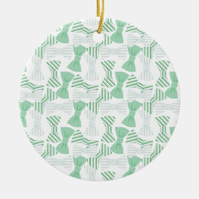 Green and Blue Bow Tie Design BOWTIES Ceramic Ornament (Front)