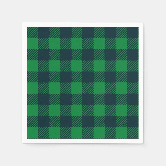 Green and Blue Buffalo Plaid Paper Napkins (Front)