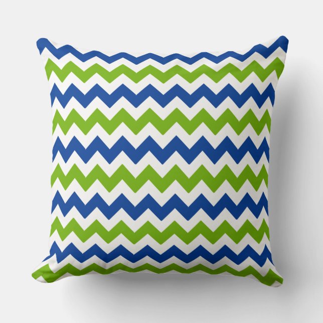 Green and Blue Chevron and Polka Dots Throw Pillow (Front)