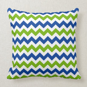 Green and Blue Chevron and Polka Dots Throw Pillow