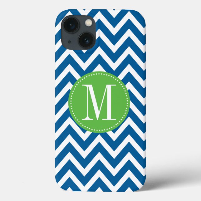 Green and Blue Chevron Custom Monogram Case-Mate iPhone Case (Back)
