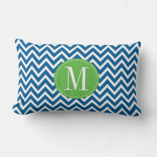 Green and Blue Chevron Custom Monogram Lumbar Pillow
