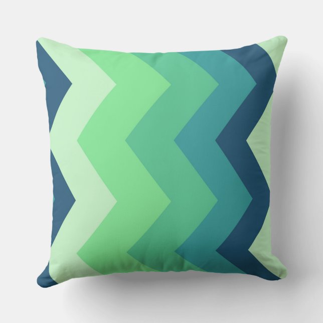 green and blue chevron Pattern Throw Pillow (Back)