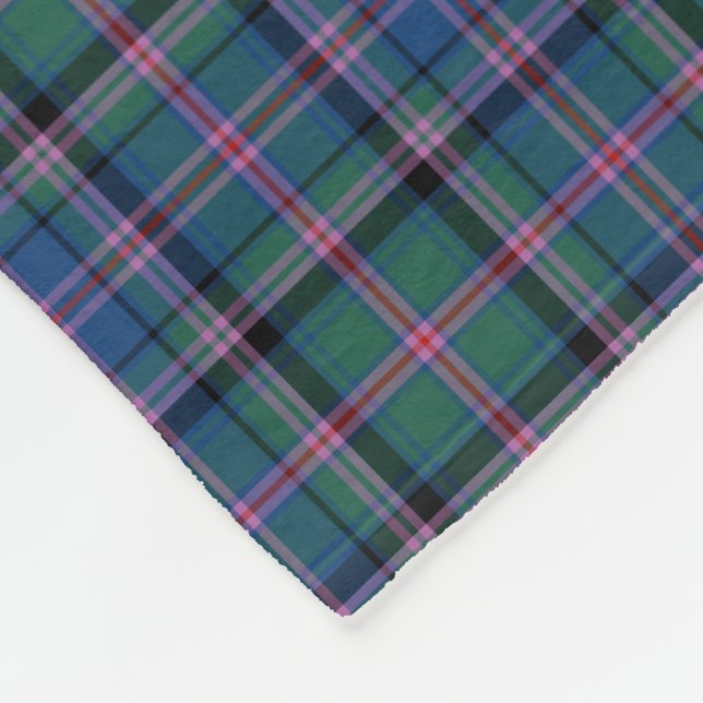 Green and Blue Clan Cooper Scottish Tartan Fleece Blanket (Corner)