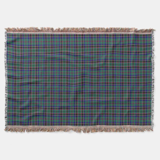 Green and Blue Clan Stevenson Scottish Plaid Throw Blanket (Front)