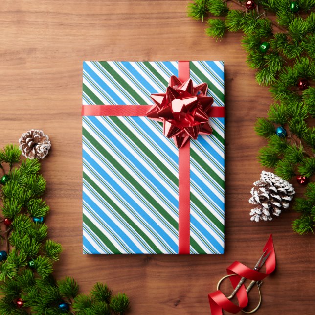 Green and Blue Diagonal Peppermint Stripes  Wrapping Paper (Holiday Gift)