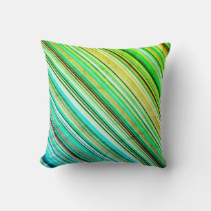 Green and Blue Diagonal Striped Throw Pillow
