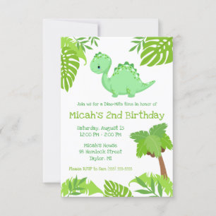 Green and Blue Dino-Mite Time Birthday Party Invitation