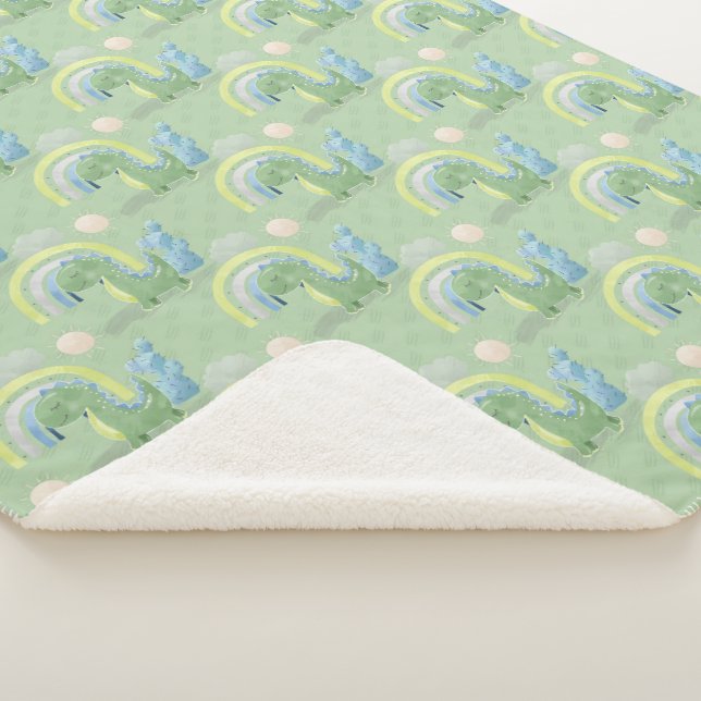 Green and Blue Dinosaur Baby Boy Sherpa Blanket (3/4)