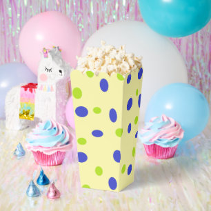 Green and blue dots on yellow favor box