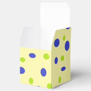 Green and blue dots on yellow favor box