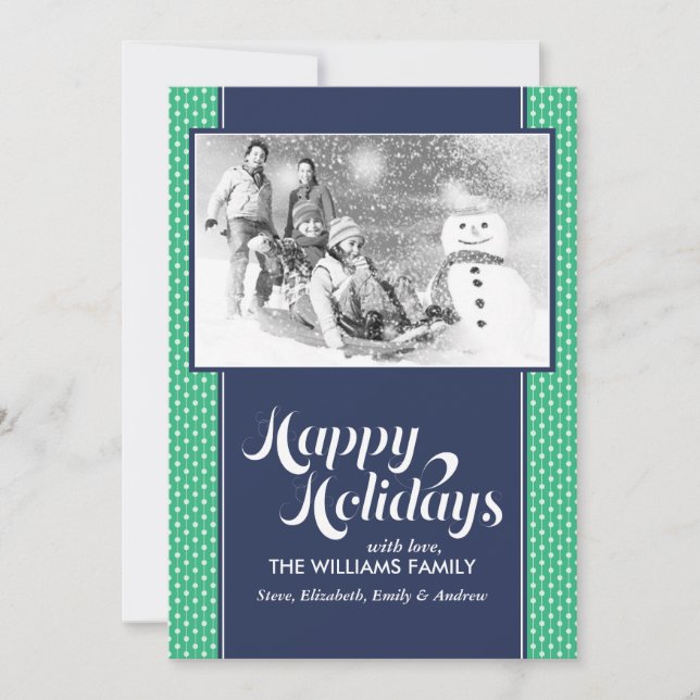 Green and Blue Dotted Lines Custom Holiday Cards (Front)