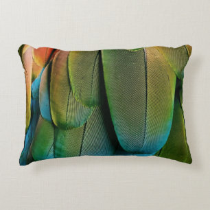 Green and blue feathers accent pillow