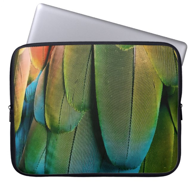 Green and blue feathers laptop sleeve (Front)