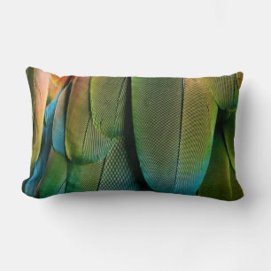 Green and blue feathers lumbar pillow