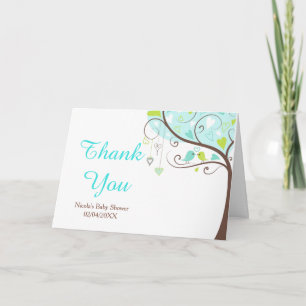 Green and Blue Floral Bird Baby Shower Thank You Card