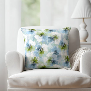 Green and Blue Floral Throw Pillow