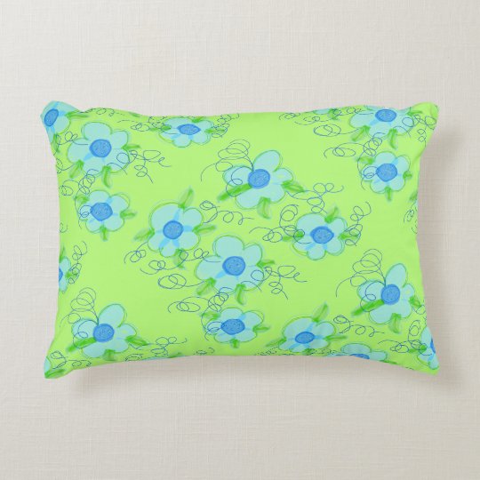 Green And Blue Flowered Pillow