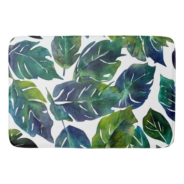 Green and Blue Foliage Philodendron Botanical   Bath Mat (Front)