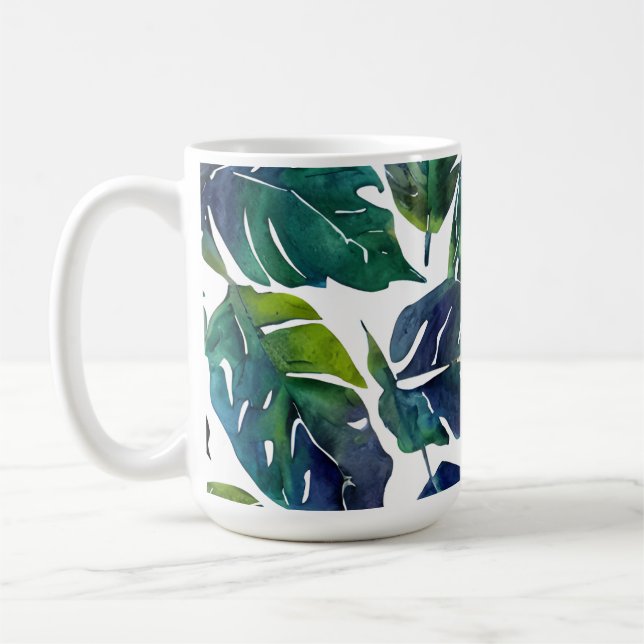 Green and Blue Foliage Philodendron Botanical   Coffee Mug (Left)
