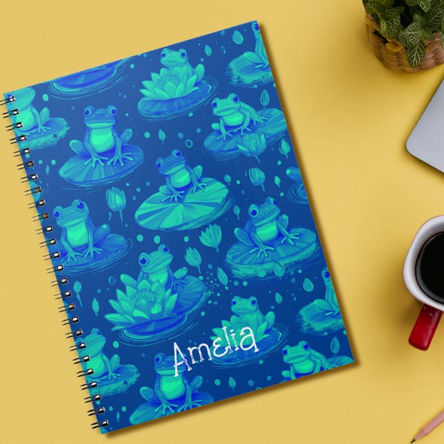 Green And blue Frog Personalized Notebook (Creator Uploaded)