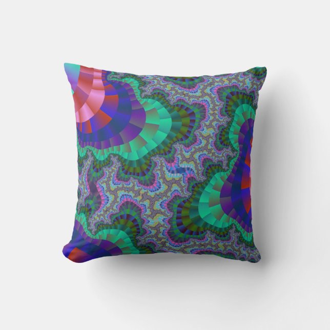 Green and Blue Gear Throw Pillow (Front)