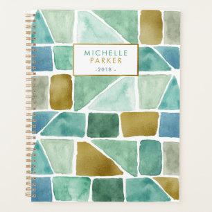 Green and Blue Geometric Watercolor Shapes Planner