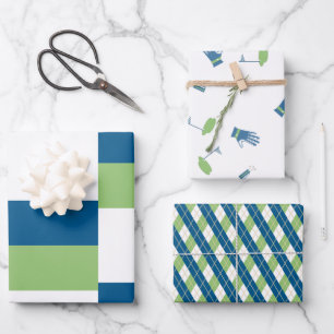 Green and Blue Golf Theme Wrapping Paper Sheet