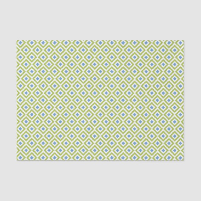 Green and Blue Ikat Diamonds Pattern Tissue Paper (Front)