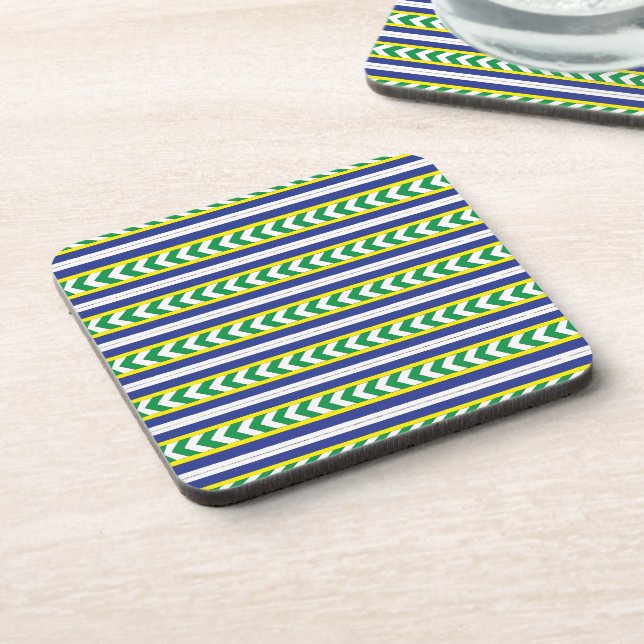 Green and blue Latvian Latgale Ethnic Folk art Coaster (Left Side)