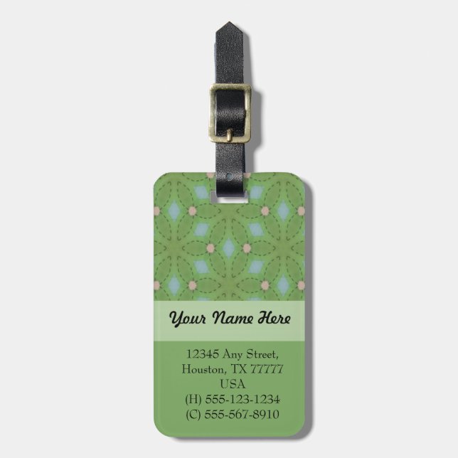 Green and Blue Leafy Pattern Luggage Tag (Front Vertical)