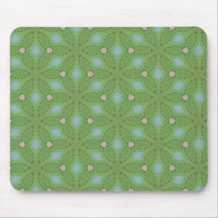 Green and Blue Leafy Pattern Mouse Pad