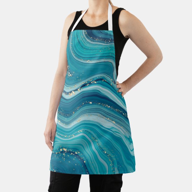 Green And Blue Liquid Marble Apron (Insitu)