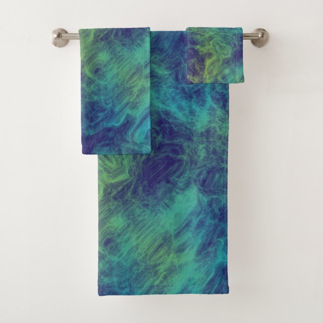 green and blue Marble abstract Bath Towel Set (Insitu)