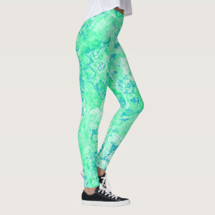 green and blue Marble Swirl Abstract Leggings